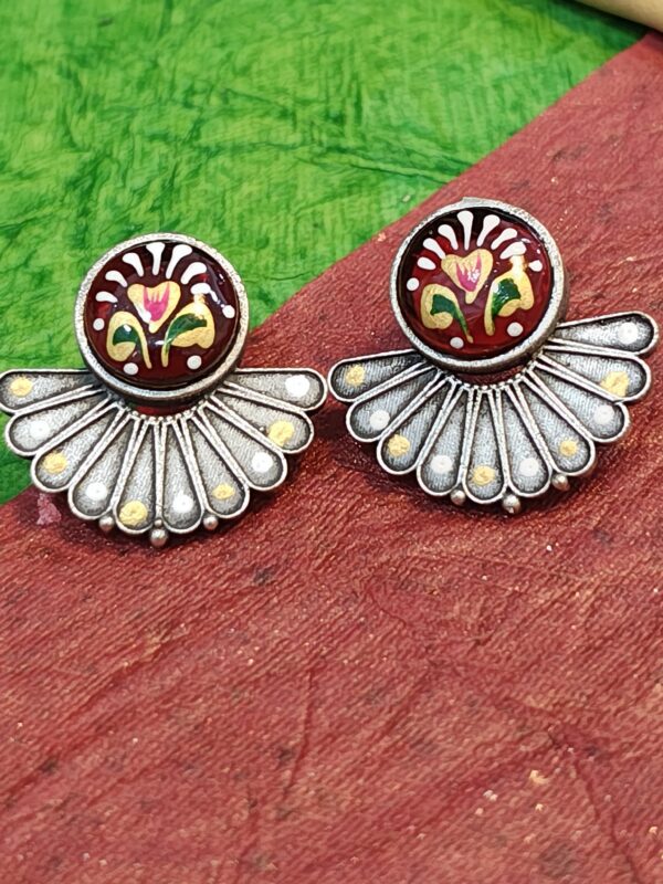 Tanjore Art Fan-Shaped Stud Earrings