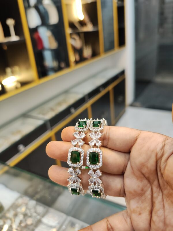 Green Square-Cut Gemstone with Zircon Accents - Image 2