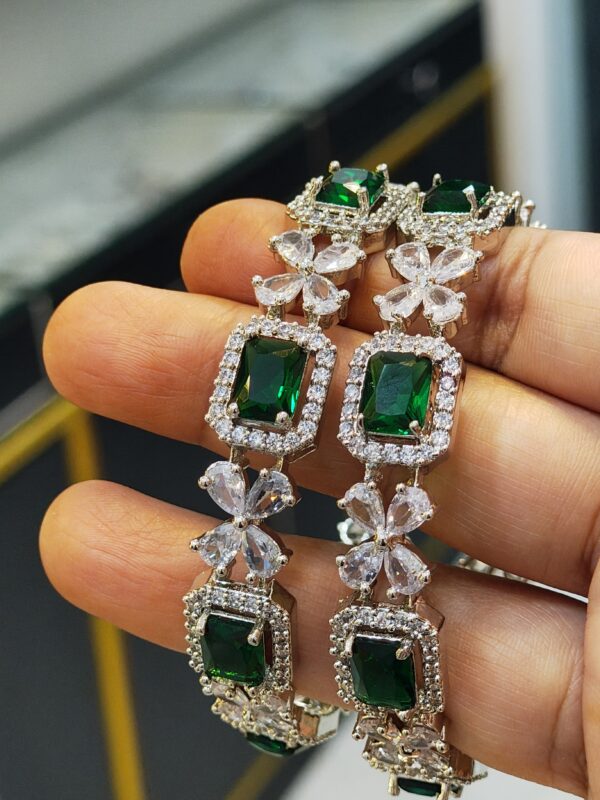 Green Square-Cut Gemstone with Zircon Accents