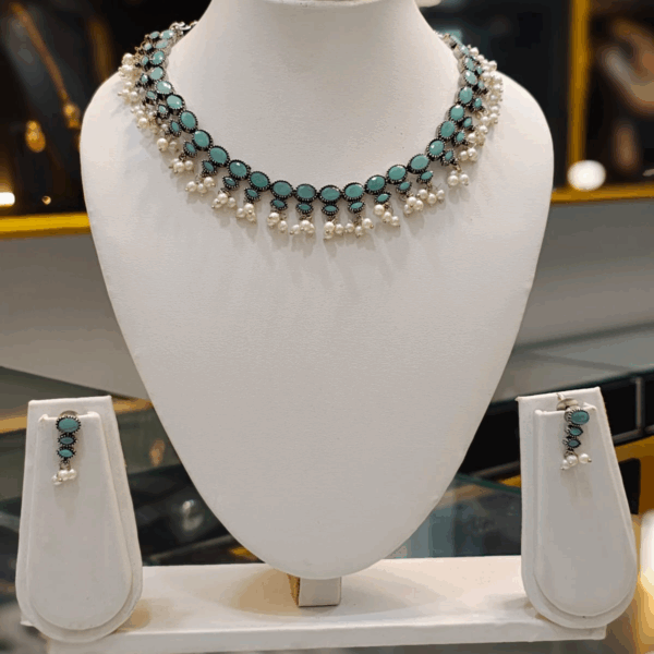 Oxidised Flower Choker Set