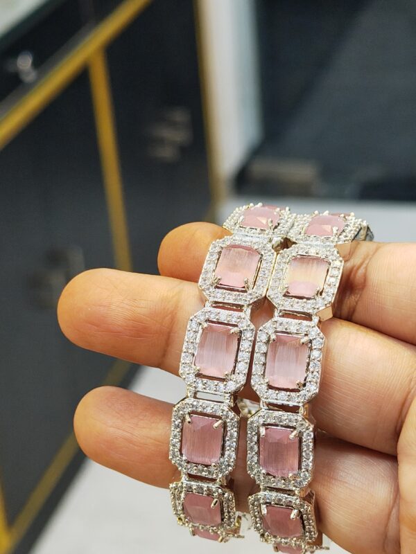 Pink Square-Cut Gemstone with Zircon Accents - Image 2