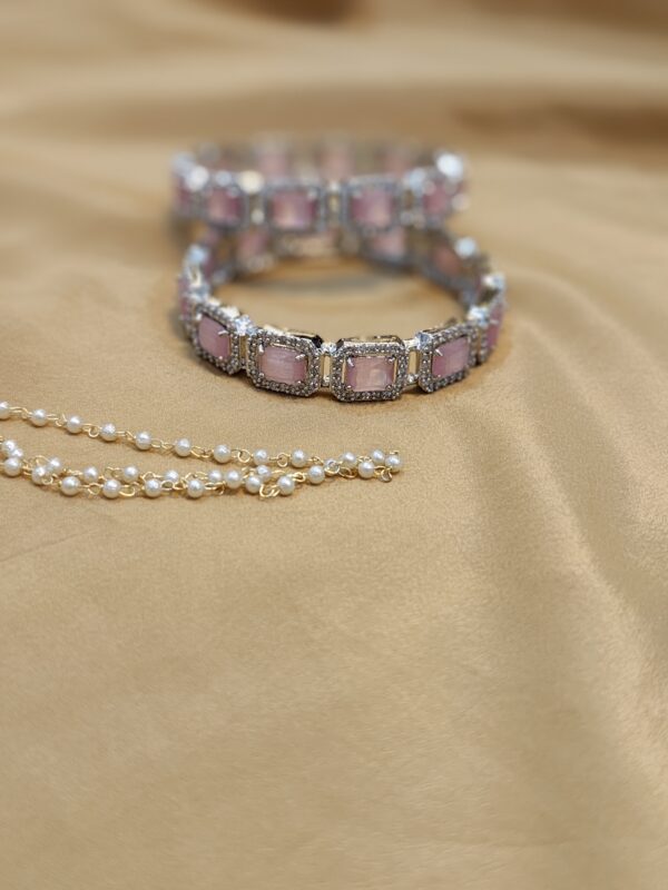 Pink Square-Cut Gemstone with Zircon Accents