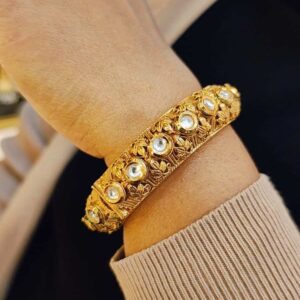 Antique Gold-Plated Designer Bangles with Kundan Stones (1)