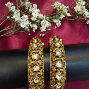 Antique Gold-Plated Designer Bangles with Kundan Stones (2)