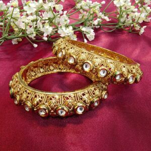Antique Gold-Plated Designer Bangles with Kundan Stones (3)