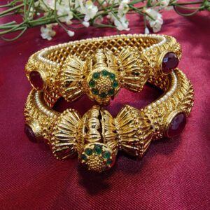 Antique Gold-Plated Multicolored Gemstone Kadas