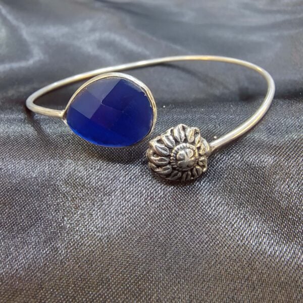 Blue Teardrop Floral Open Cuff Bracelet