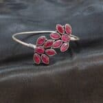 Delicate Pink Petal Floral Open Cuff Bracelet (3)