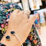 Dual Black Teardrop Open Cuff Bracelet (2)