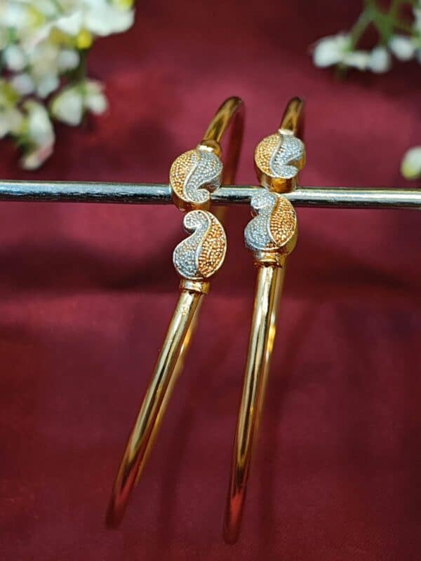 Gold-Plated Paisley Charm Bangles - Free Size - Image 3