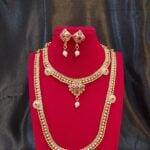 Long and Short Kundan Pearl Necklace Set with Statement Earrings (1)