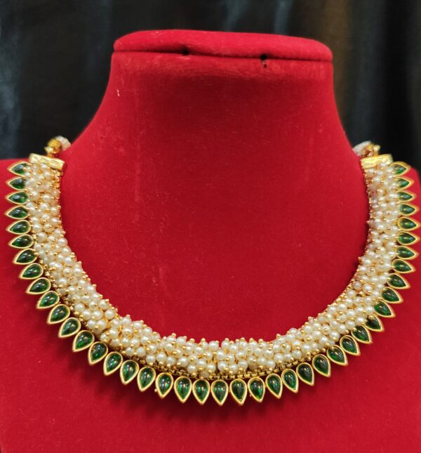 Majestic Pearl and Green Stone Necklace Set - Image 2