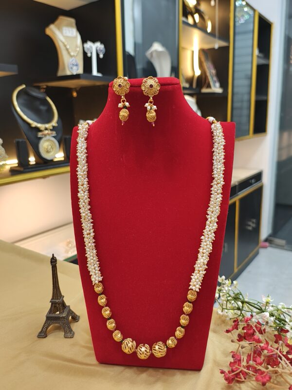 Pearl Strand Gold Green & Pink Necklace Set - Image 3