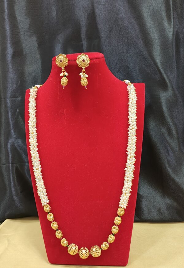 Pearl Strand Gold Green & Pink Necklace Set
