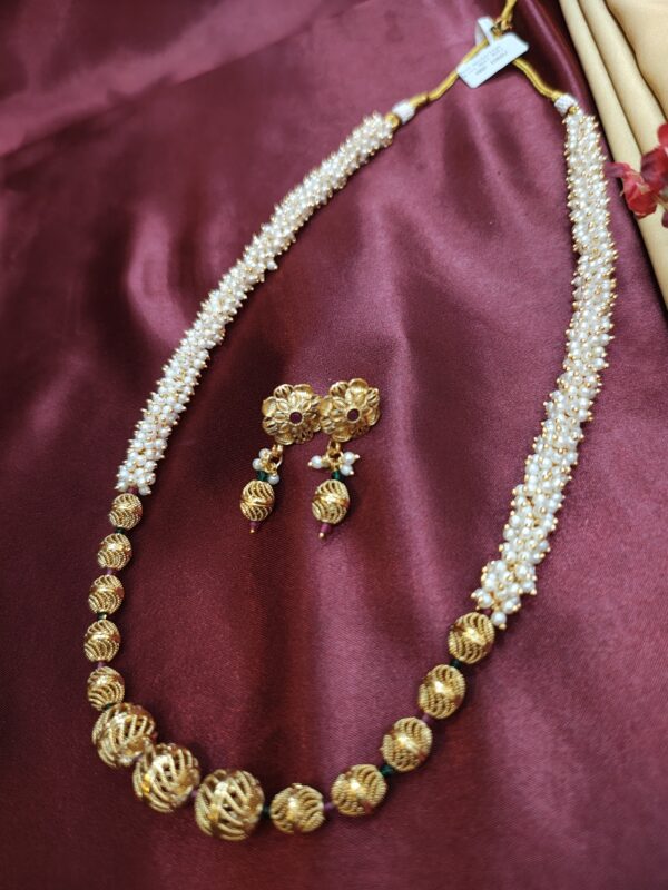Pearl Strand Gold Green & Pink Necklace Set - Image 4