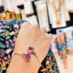 Pink Multi-Stone Floral Open Cuff Bracelet (1)