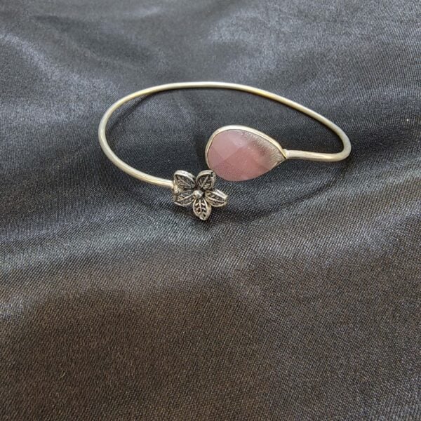 Rose Petal Floral Silver Bangle