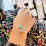 Silver-Plated Bracelet with Green Stone and Vintage Motif (1)