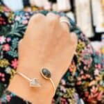 Smoky Oval Stone Feather Open Cuff Bracelet (1)