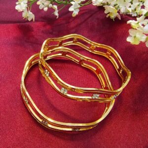 Sparkling Wave Design Gold Bangles