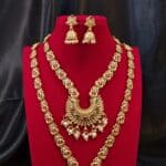 Sunburst Elegance Gold-Plated Long and Short Necklace Set (1)