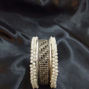 Vintage Pearl Studded Cuff Bracelet front view - Royal Reflection DS