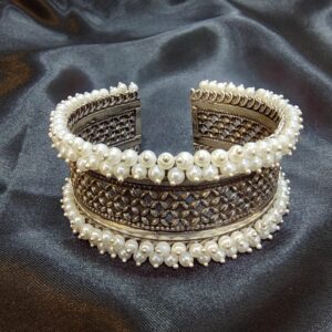 Vintage Pearl Studded Cuff Bracelet side view showing pearl detail
