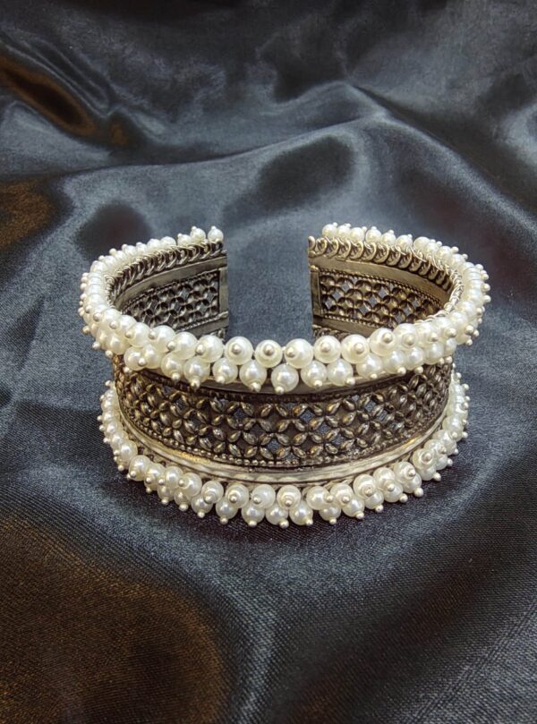 Vintage Pearl Studded Cuff Bracelet side view showing pearl detail