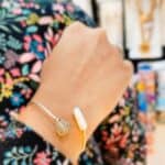 White Bar Stone Leaf Open Cuff Bracelet (1)