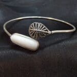 White Bar Stone Leaf Open Cuff Bracelet (2)