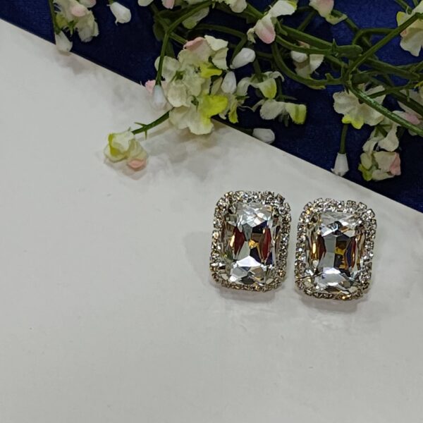 Radiant Gemstone Earring Top - White