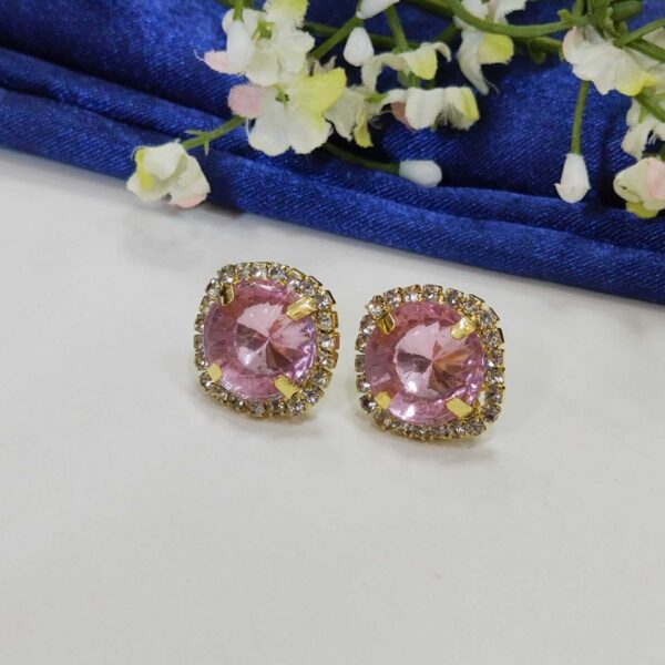 Sqaurecut Gemstone Earrings Tops - Baby Pink