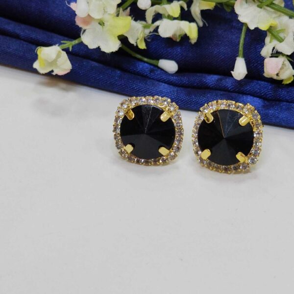 Sqaurecut Gemstone Earrings Tops - Black