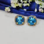 Sqaurecut Gemstone Earrings Tops Blue