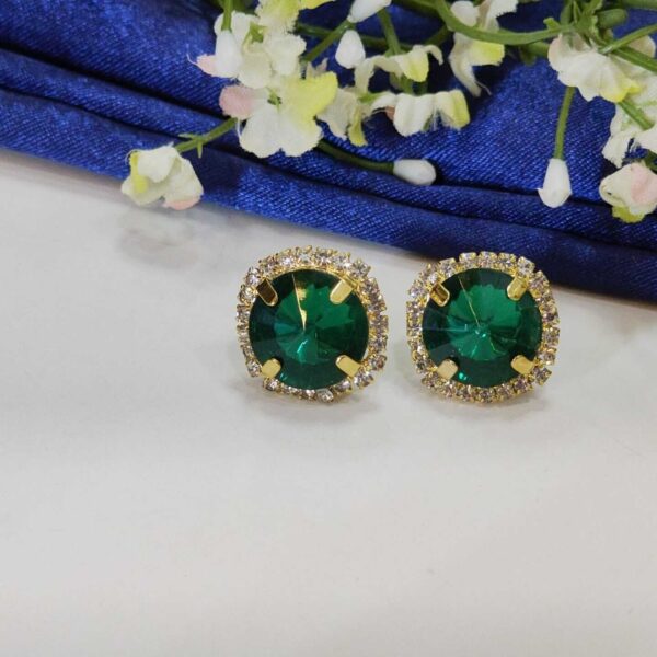 Sqaurecut Gemstone Earrings Tops - Green