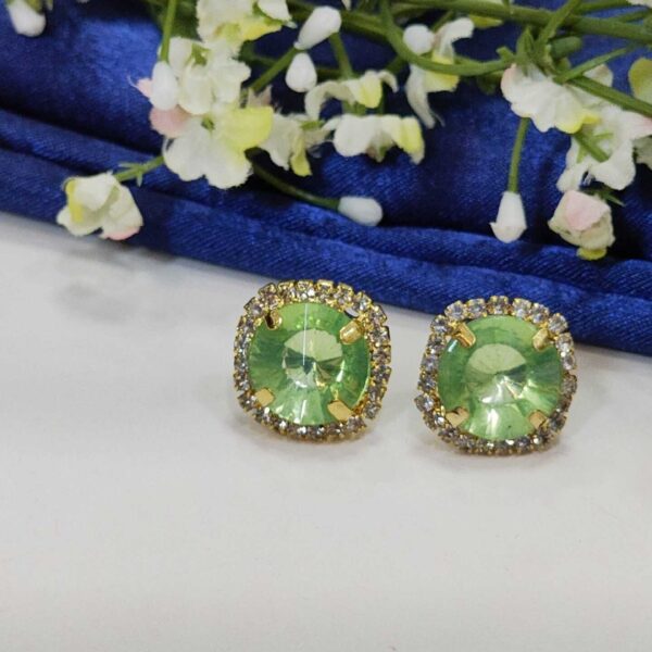 Sqaurecut Gemstone Earrings Tops - Mint Green
