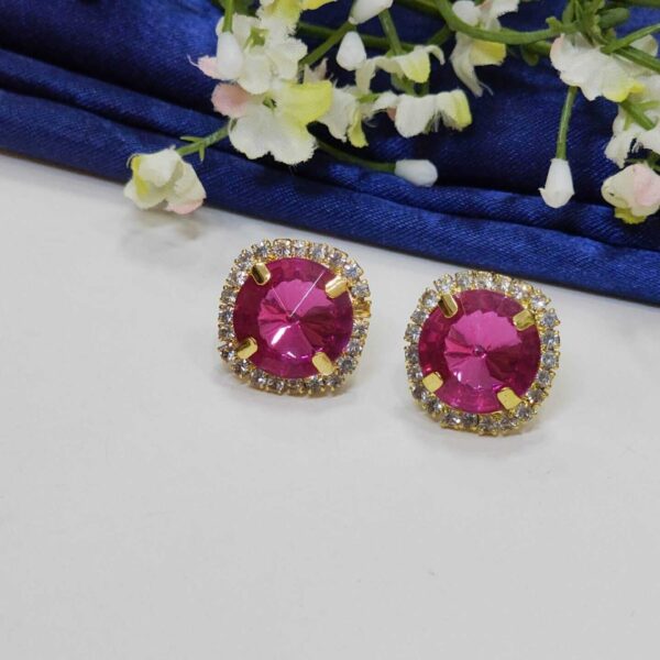Sqaurecut Gemstone Earrings Tops - Pink