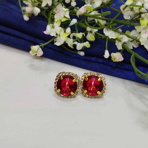 Sqaurecut Gemstone Earrings Tops - Red