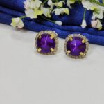 Sqaurecut Gemstone Earrings Tops Violet