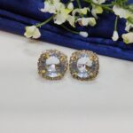 Sqaurecut Gemstone Earrings Tops White