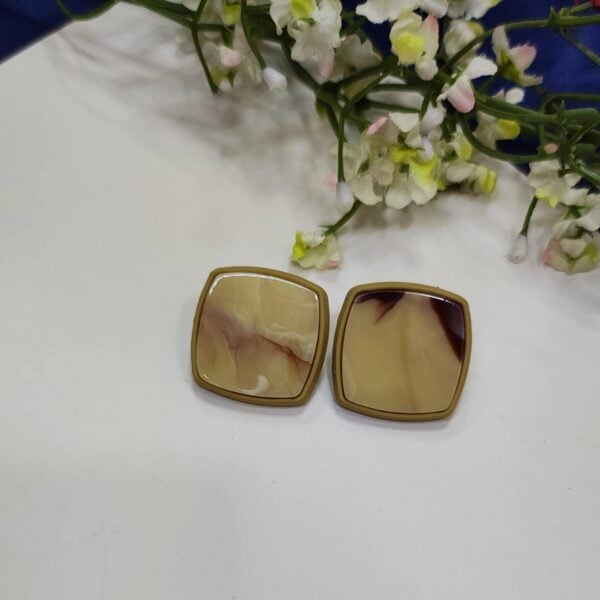 Square Stone Earring Top - Sand