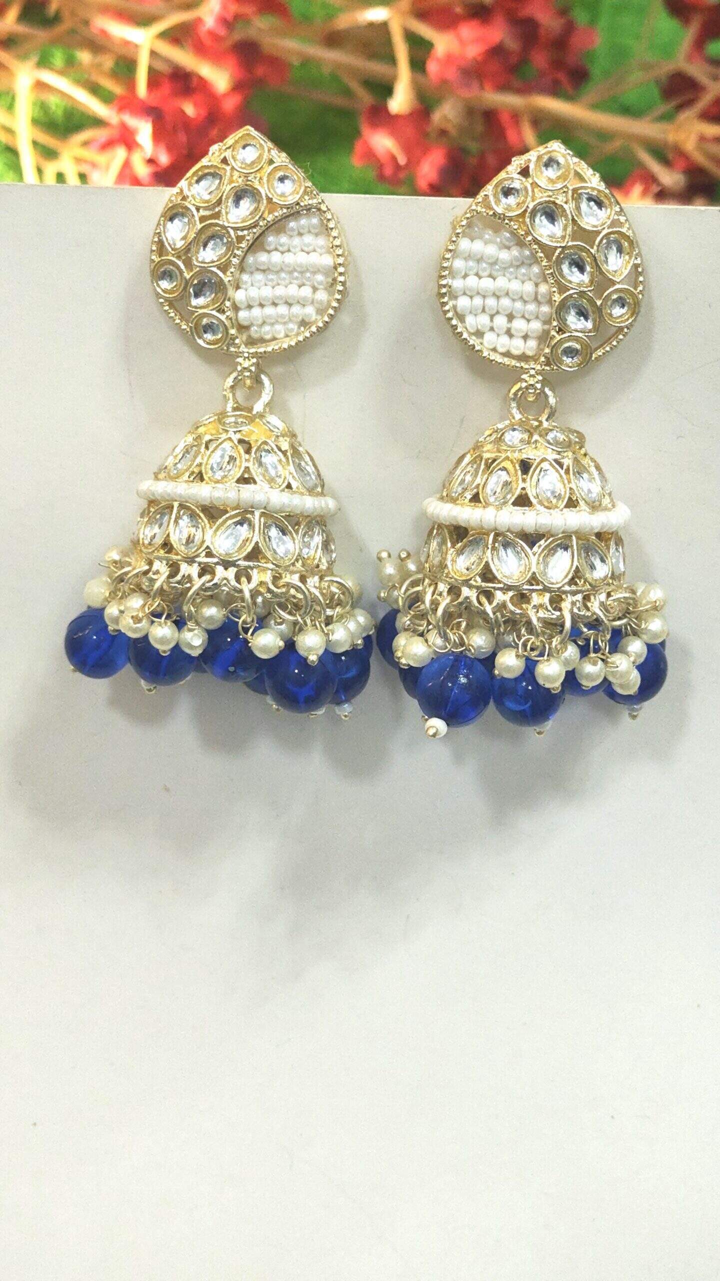 18k Gold Plated Kundan Pearl Studded Jhumki Dangle Earrings for Women