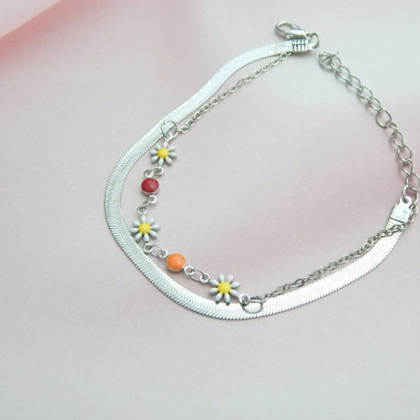 Floral Silver Chain Bracelet - D6
