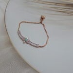 Silver bracelet with pastel green and pink petal stones for women