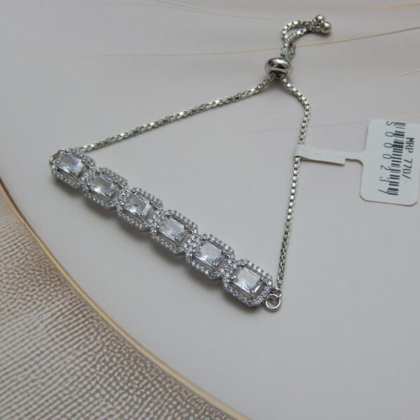 silver adjustable bracelet with cushion-cut stones for festive and party looks