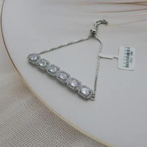 silver adjustable bracelet with cushion-cut stones for festive and party looks