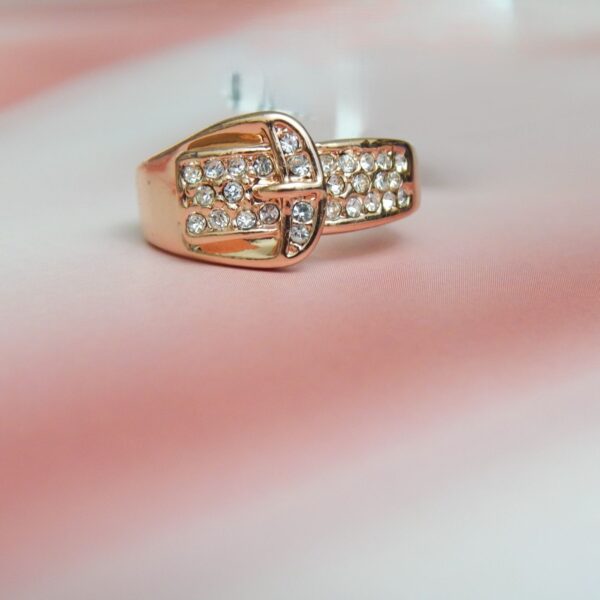 Gold-Toned Buckle Ring with Crystal Accents – Royal Reflection DS