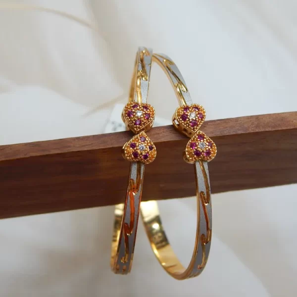 Crystal Heart Duo Gold-Plated Kada with Multicolor Stones and Dual-Tone Finish – Royal Reflection DS