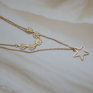 Gold Dual Layer Daisy Necklace with Star Pendant – Royal Reflection DS