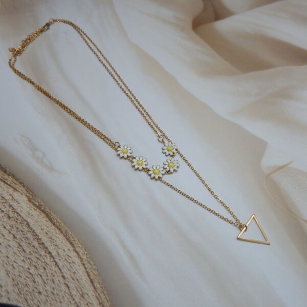 Gold Dual Layer Daisy Necklace with Triangle Pendant – Royal Reflection DS